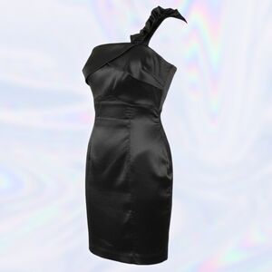 alyn paige - one shoulder ruffled little black cocktail dress